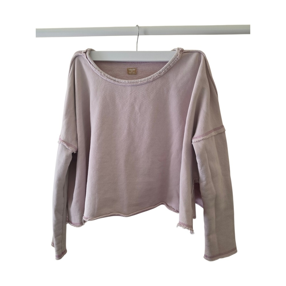 Free People Terry Petal‎ Pink Mega Oversized Boho Raw Edge Sweatshirt Top sz SP